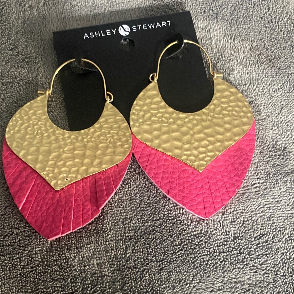 Ashley Stewart Gold and Pink Textured Earrings
